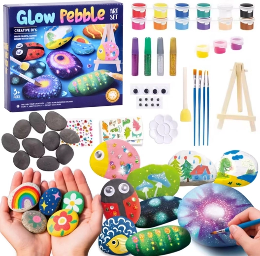 Kit DIY de peinture sur galets avec peintures luminescentes et décorations
