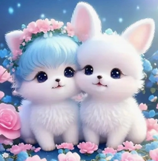 Peinture diamant Chaton avec lapin 30 × 40 cm