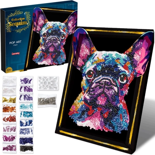 Tableau en sequins Pop Art – bouledogue français (kit créatif)