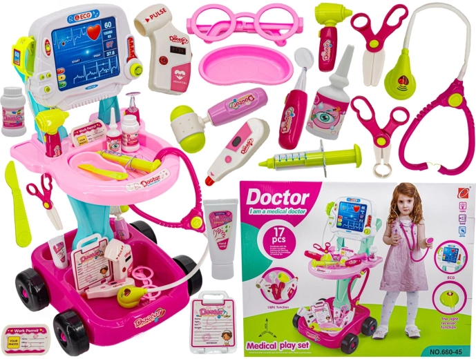 Chariot de docteur pour enfants avec accessoires rose