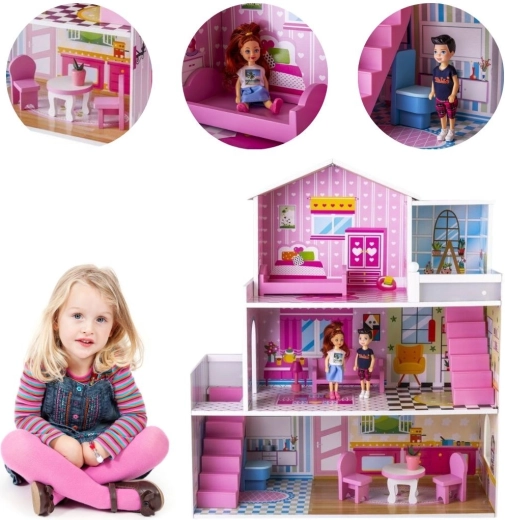 Maison de poupées en bois avec mobilier (pour poupées jusqu’à env. 18 cm) - 1 pièce