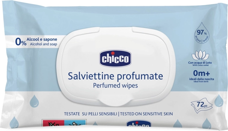 Chicco lingettes humides pour enfants légèrement parfumées 72 pcs