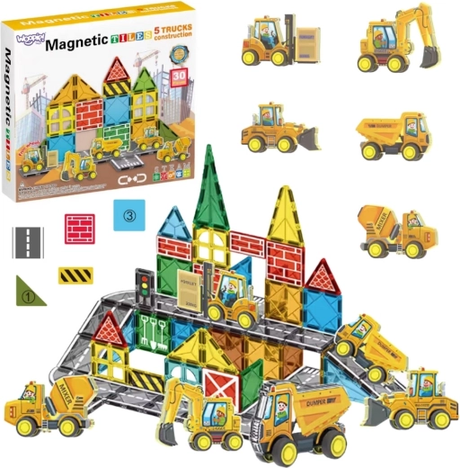 Jeu de construction magnétique Woopie avec véhicules de chantier
