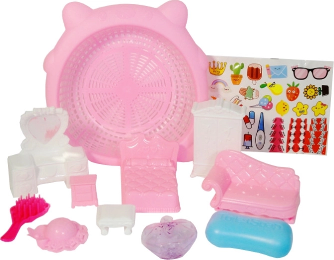 ensemble coloré de meubles pour enfants avec panier et autocollants