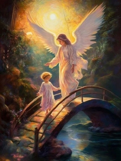 Peinture diamant Norimpex Ange avec enfant sur un pont 30 × 40 cm