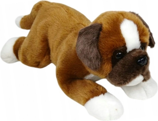 Chien boxer en peluche couché 30 cm