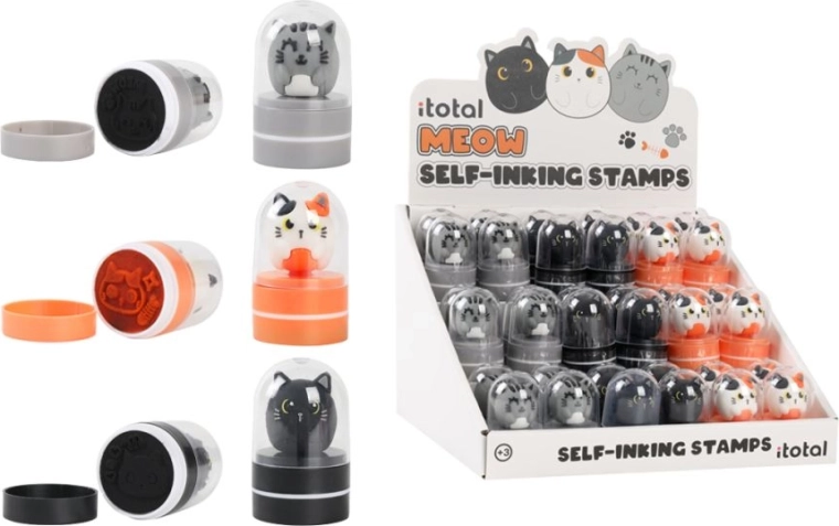 Presentoir avec ensemble de 36 tampons à capsules – motifs chats