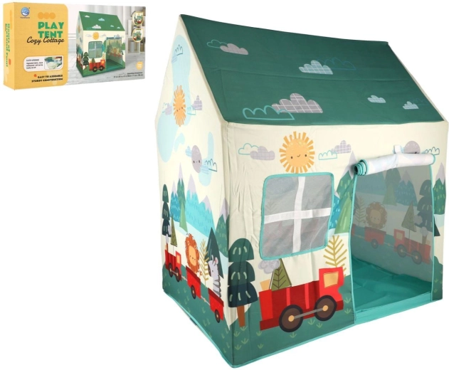 Tente de jeu pour enfants en forme de maisonnette avec motif nature et petite voiture