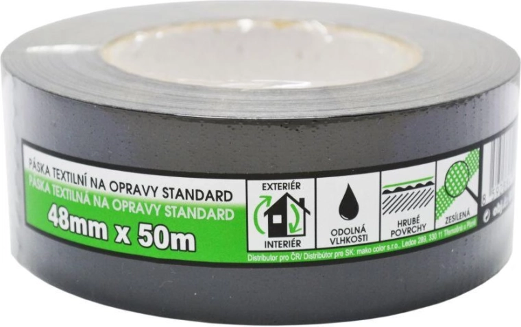 Ruban adhésif textile de réparation 48 mm × 50 m noir