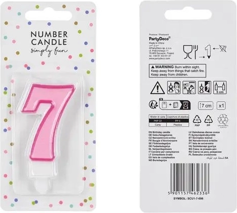 Bougie de gâteau chiffre 7 rose 7 cm