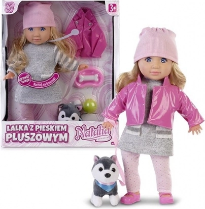 Poupée Natalia avec petit chien en peluche 35 cm