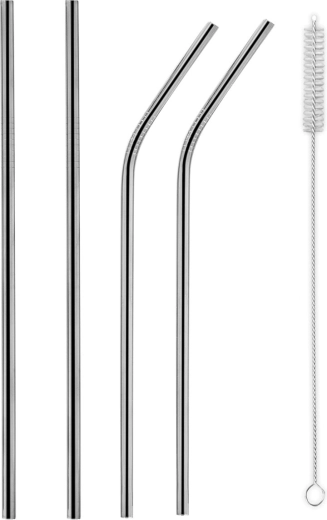 Pailles à boisson en acier inoxydable (4 pcs) avec brosse de nettoyage