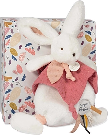 Coffret cadeau Doudou – lapin en peluche avec doudou 25 cm vieux rose