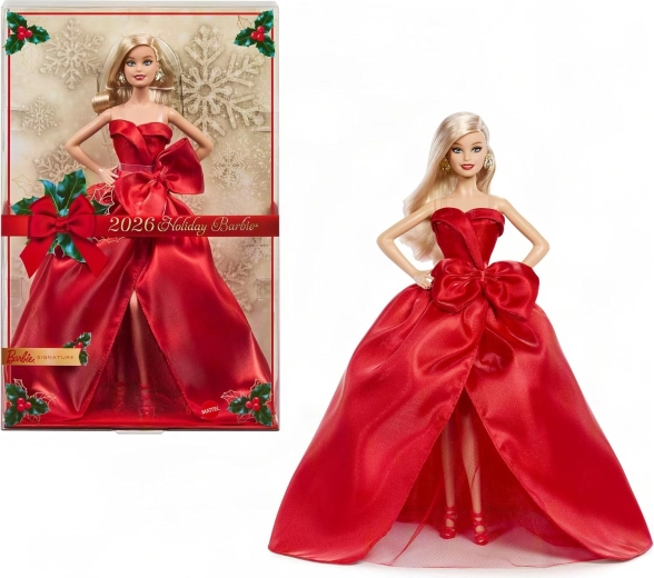 Poupée de collection festive Barbie Signature 2026 blonde en robe rouge
