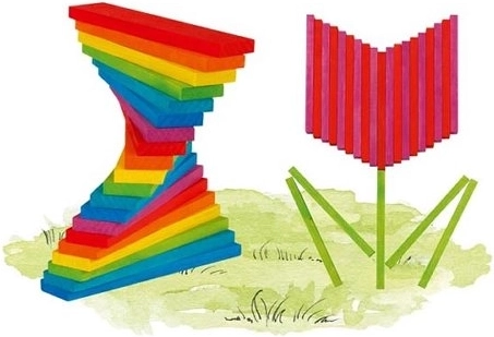 Plaquettes de construction en bois colorées aux teintes arc-en-ciel (200 pcs)