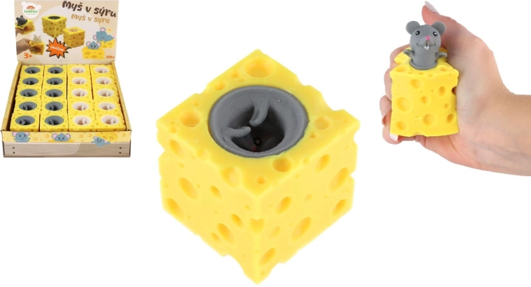 Souris antistress à presser dans un fromage - 1 pièce