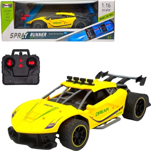 Voiture de course sportive jaune télécommandée avec effet fumée - 1 pièce