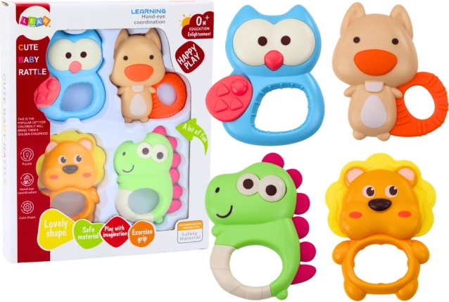 Set de hochets Animaux à mordiller Pastel coloré 4 pièces