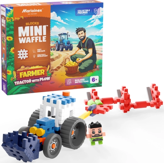 Jeu de construction MINI WAFFLE FARMER – tracteur avec charrue, 50 pièces