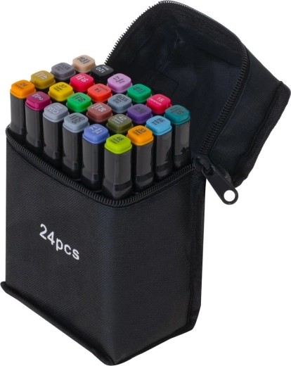 Marqueurs alcool à double pointe en étui, 24 couleurs + support