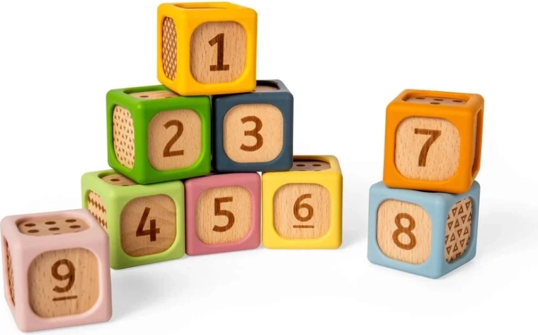 Bigjigs Toys cubes de tri en bois et silicone (9 pcs)