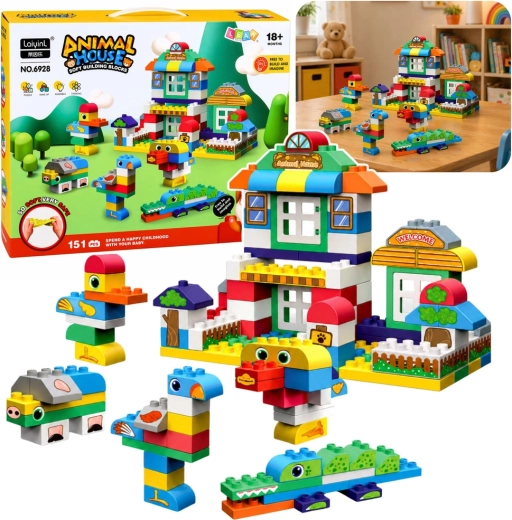 Blocs de construction sensoriels en silicone souple « Maison avec animaux » – 151 pièces