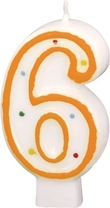 Bougie d'anniversaire numéro 6 blanche avec pois colorés