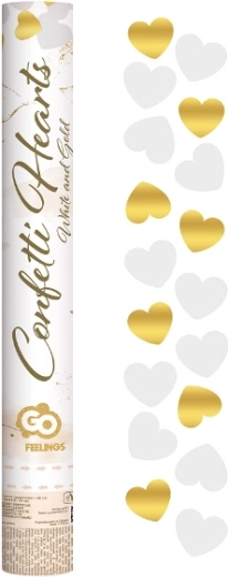 Confettis pneumatiques – petits cœurs dorés et blancs