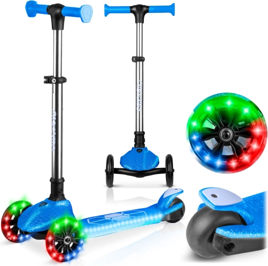 Trottinette d’équilibre pour enfants à trois roues avec LED Ricokids Jelly – bleu