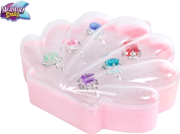 Mermaid Stars ensemble de bagues pour enfants dans une boîte en forme de coquillage (6 pcs)