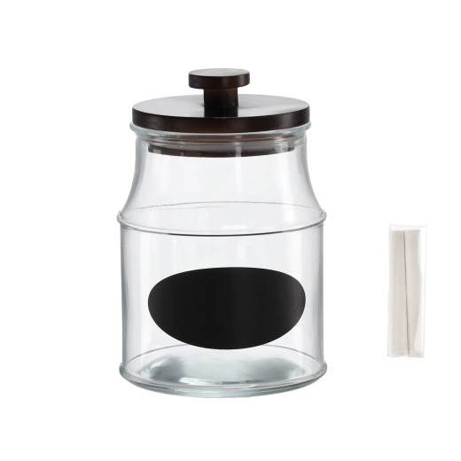 Bocal en verre 2,2 l avec couvercle en bois, étiquette et craie