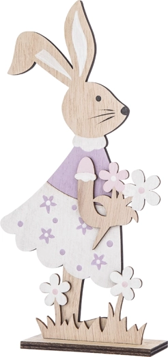 Figurine décorative en bois en forme de lapin avec fleurs 20,5 cm