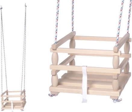 Balançoire en bois pour enfants avec barrière de sécurité