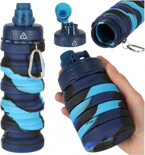 Bouteille d’eau en silicone pliable avec poignée 500 ml bleu
