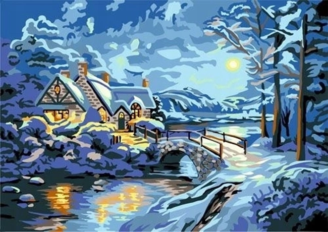 Norimpex peinture diamant Nuit d’hiver au-dessus du ruisseau 30 × 40 cm