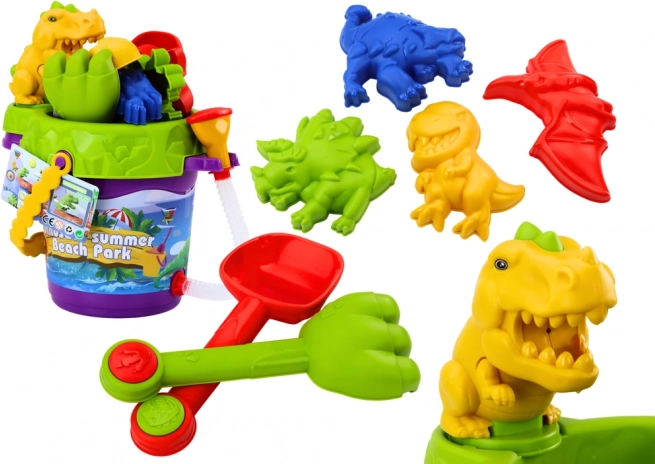 Set de sable pour enfants dinosaures – seau avec douche, arrosoir et moules
