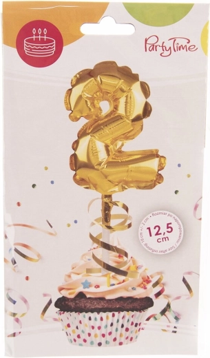Ballon en aluminium chiffre 2 doré, cake topper 12,5 cm