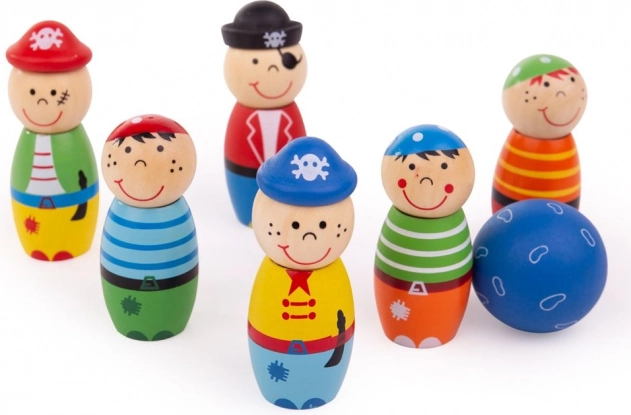 Quilles en bois colorées Pirates pour enfants