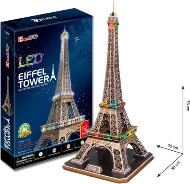 CUBICFUN puzzle 3D lumineux tour Eiffel avec éclairage LED, 84 pièces