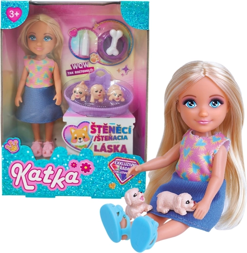Poupée Katka avec des chiots pour filles à partir de 3 ans