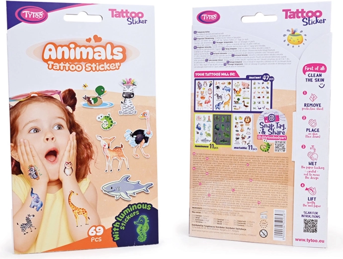 Set de tatouages temporaires d’animaux – 69 pièces