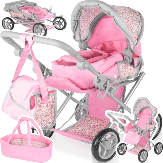 Poussette pour poupée 3-en-1 Pink Flowers