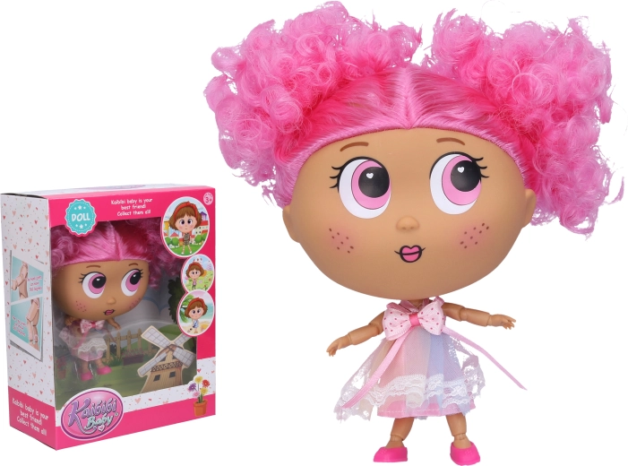 Poupée aux grands yeux en robe de fête 18 cm en boîte - 1 pièce