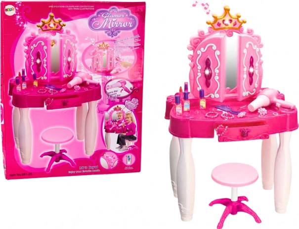 Coiffeuse pour enfants avec baguette magique et MP3, rose