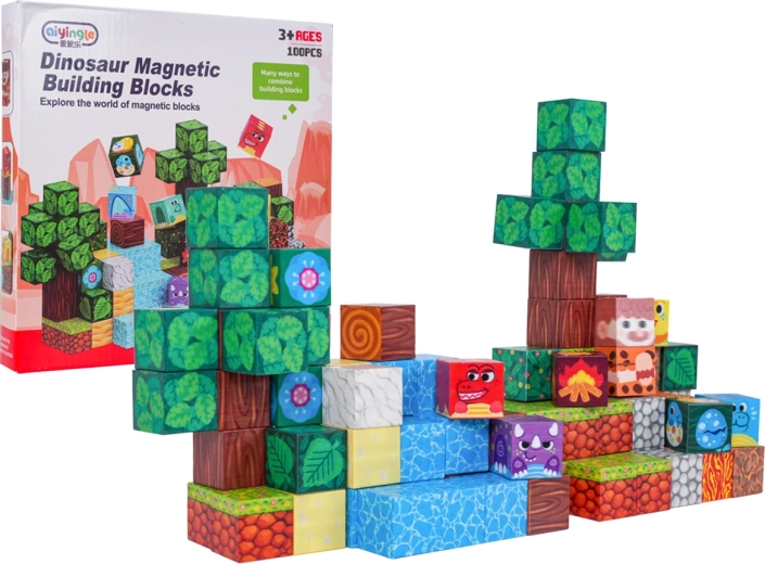 Ensemble de cubes 3D magnétiques avec dinosaures - 100 pièces