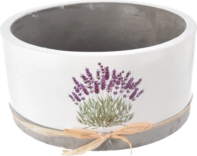 Pot de fleurs en béton blanc avec motif lavande