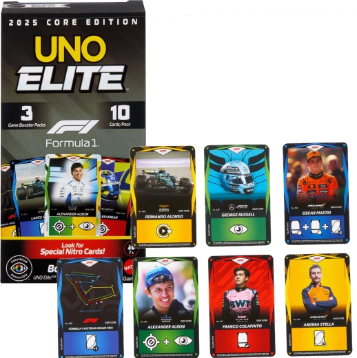 Jeux de cartes UNO Elite Formula 1 2025 – Pack Booster d’extension