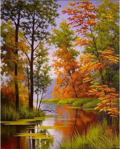Peinture diamant Automne sur la rivière 30 × 40 cm