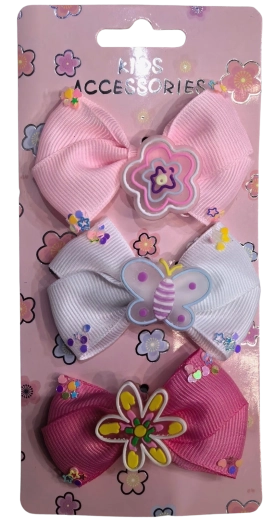 Pink ensemble de barrettes à cheveux nœuds et fleurs – 3 pcs