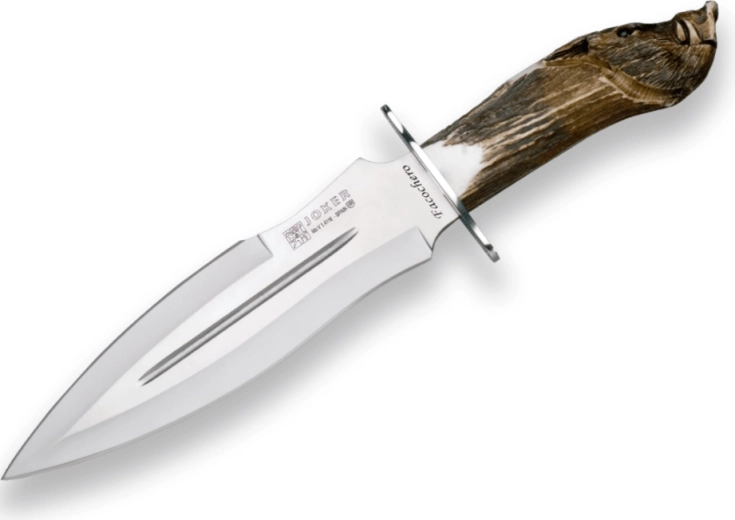 Joker Facochero couteau de chasse et de collection en bois de cerf avec étui en cuir 25,5 cm